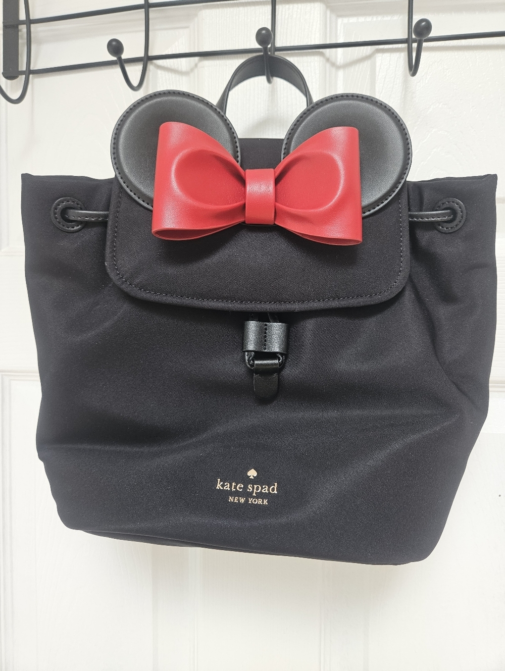 kate Spade new york Minnie Mouse Black Backpack with Red Bow Ear Accent Disney